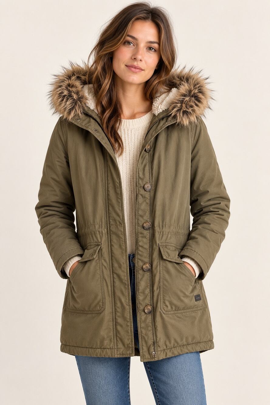 Abercrombie & Fitch Sherpa Military Parka – Olive Green – Size S